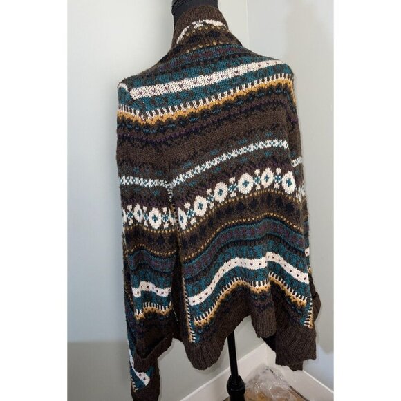 Anthropologie | Sleeping On Snow Brown Aztec Open Front Waterfall Cardigan M - Picture 3 of 7